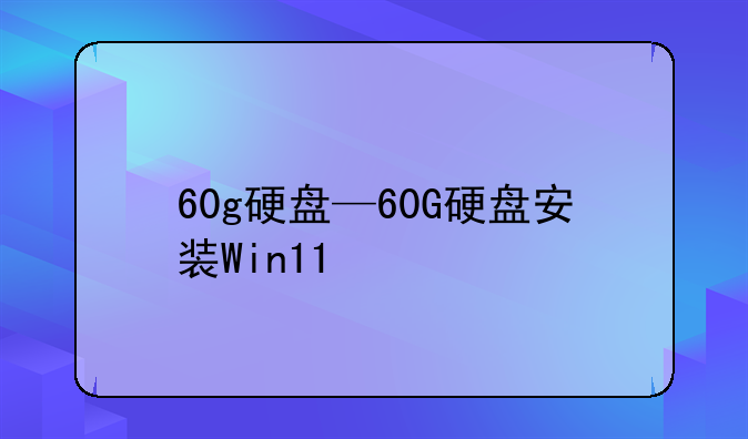 60g硬盘—60G硬盘安装Win11