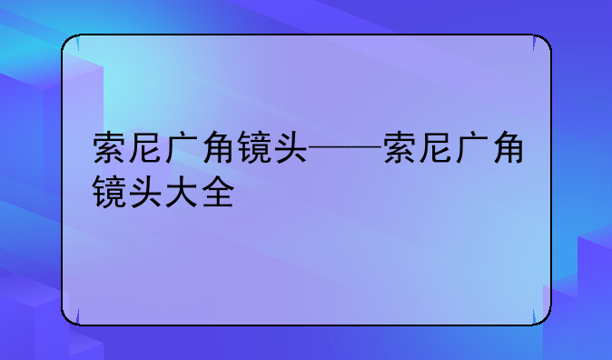 索尼广角镜头——索尼广角镜头大全