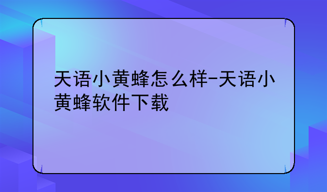 天语小黄蜂怎么样-天语小黄蜂软件下载