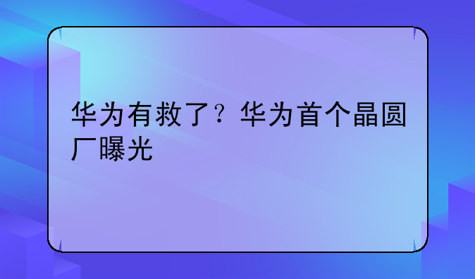 华为有救了？华为首个晶圆厂曝光