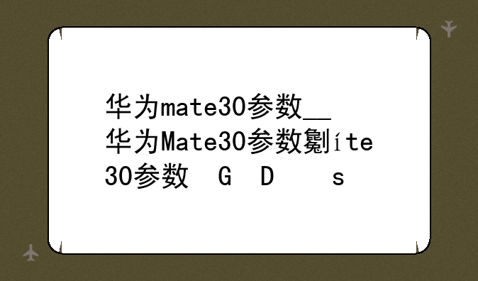 华为mate30参数__华为Mate30参数功能来了
